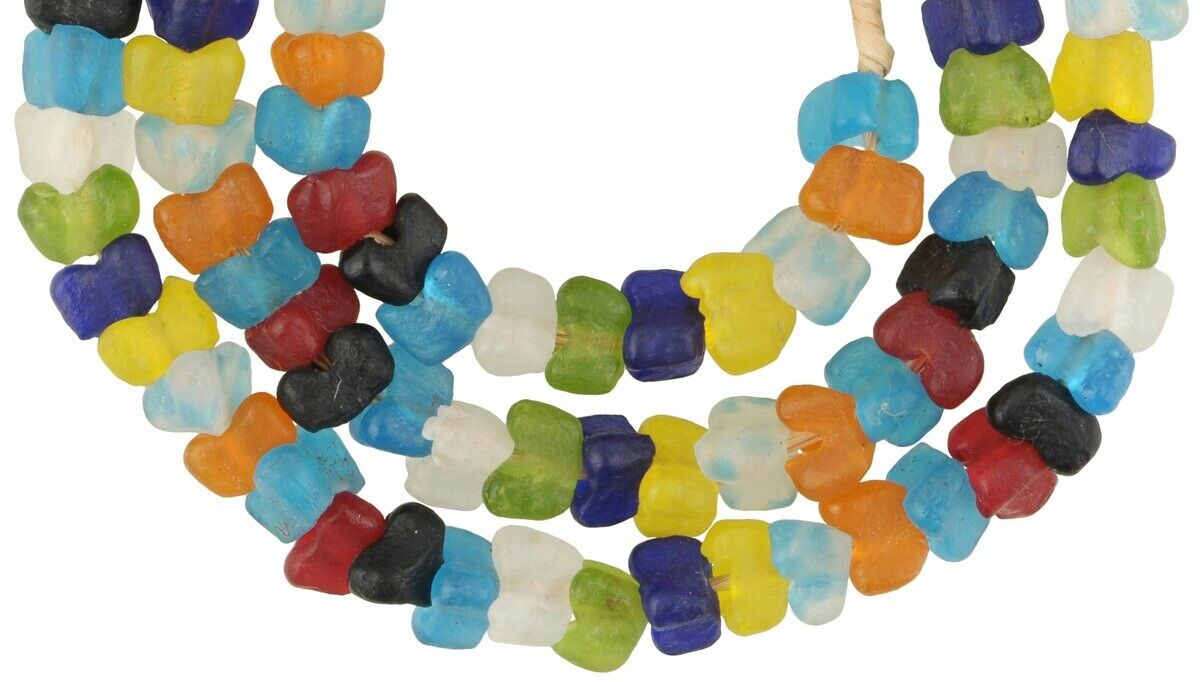 Translucent Krobo Glass Beads - 20" Strand, Handmade In Ghana - alternate view