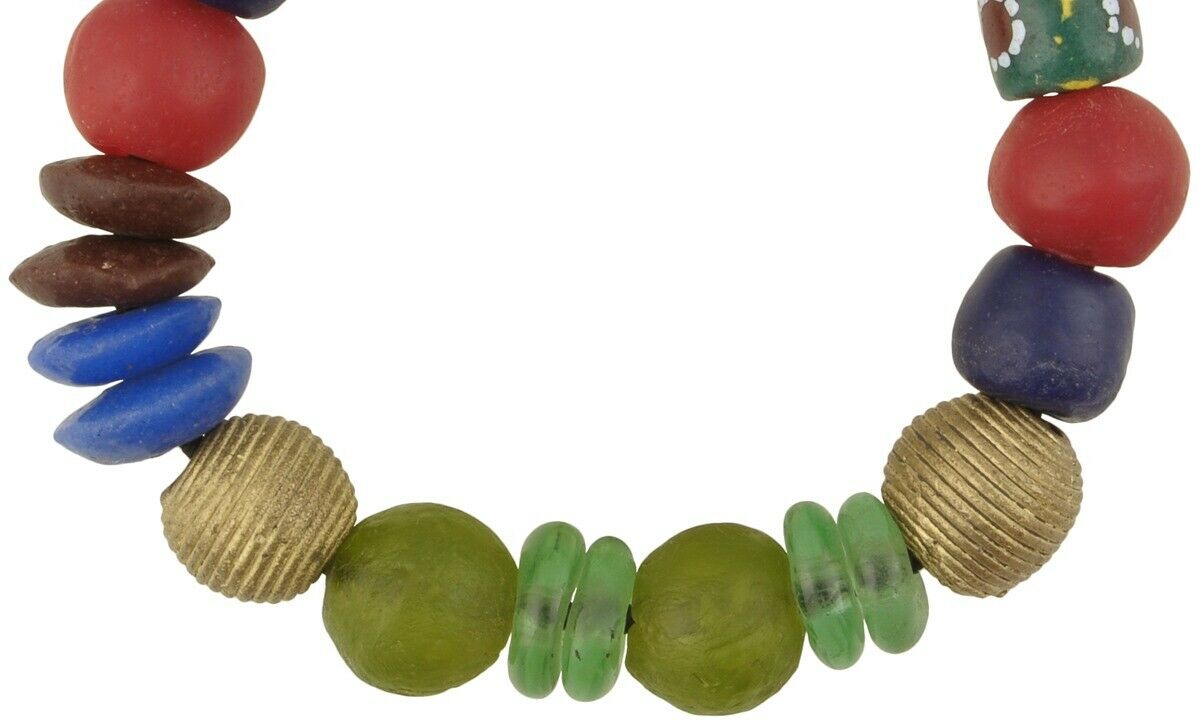 Handmade Beaded Bracelet - Glass & Brass Beads From Ghana - close-up