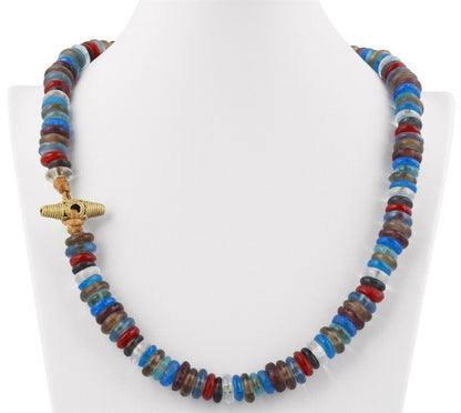Handmade Necklace Recycled Glass Beads Brass Krobo Ashanti African Trade Jewelry - alternate view