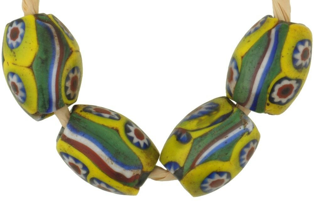 Rare Antique Oval Millefiori Venetian Mosaic Glass Trade Beads - alternate view