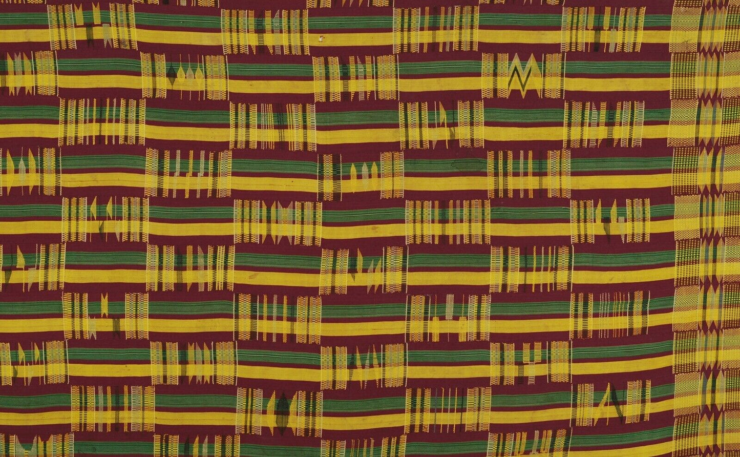 Ashanti Kente Hand Woven Cloth Asante African Akan Home Decoration Textile Ghana - partial view