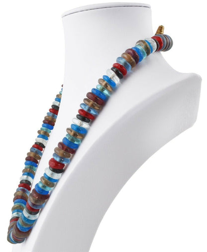 Handmade Necklace Recycled Glass Beads Brass Krobo Ashanti African Trade Jewelry - close-up
