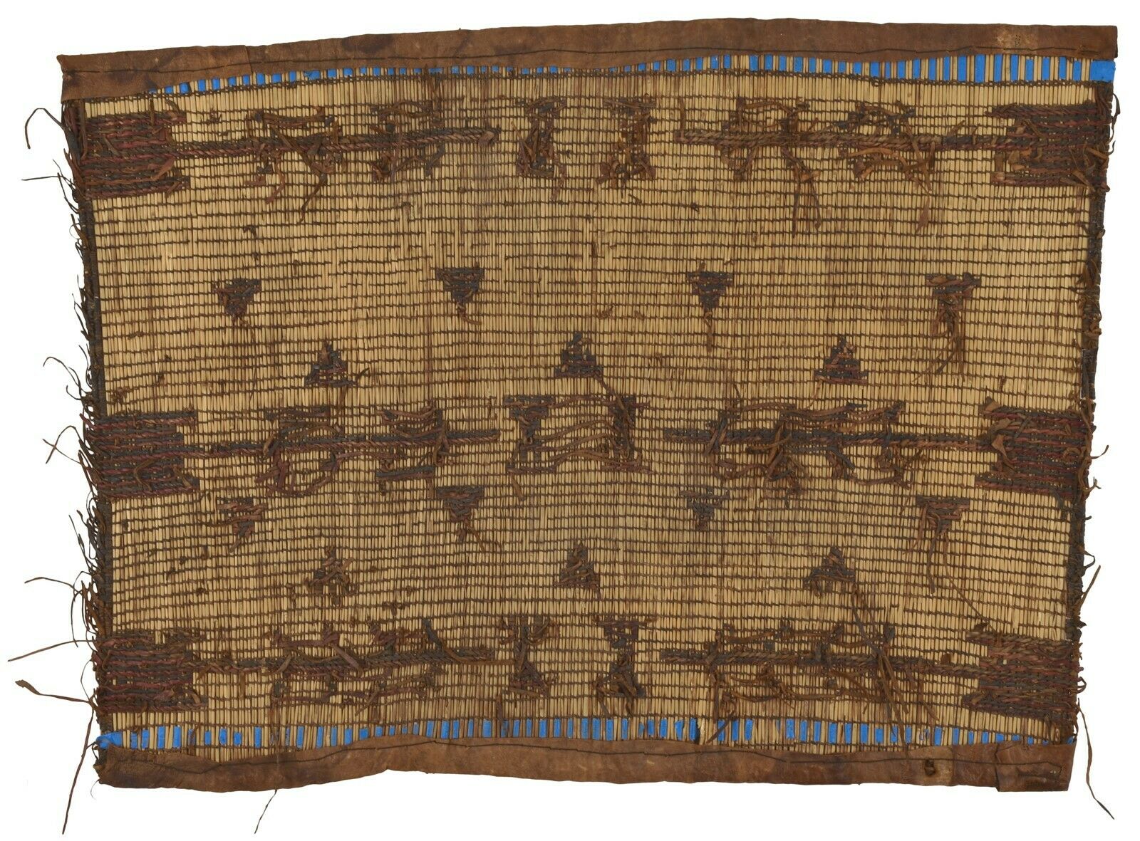 Old African Tuareg Art Woven Straw Leather Carpet Mat Niger Mali Sahara Desert - fine detail view