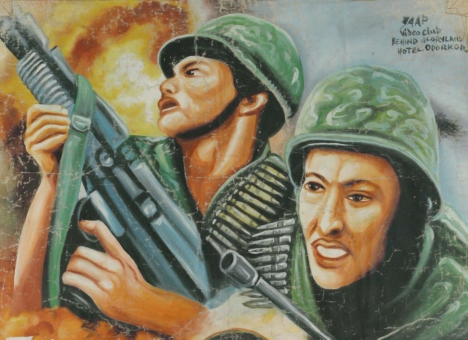 Firehawk: Authentic Ghana Hand-Painted Action Movie Poster - close-up