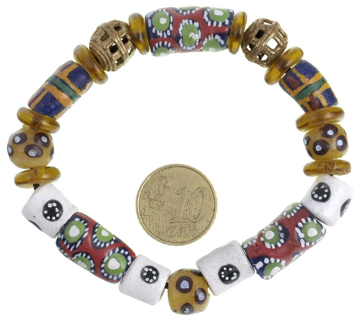 Glass Brass African Beads Ashanti Lost Wax Krobo Recycled Powder Glass Bracelet