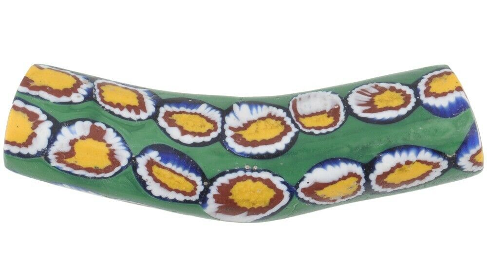 Old African Trade Bead Large Elbow Millefiori Venetian Glass Bead Rare Mosaic