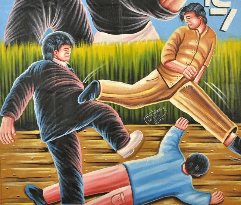 Tiger Cage Movie Poster Ghana Hand-Painted Martial Arts - close-up