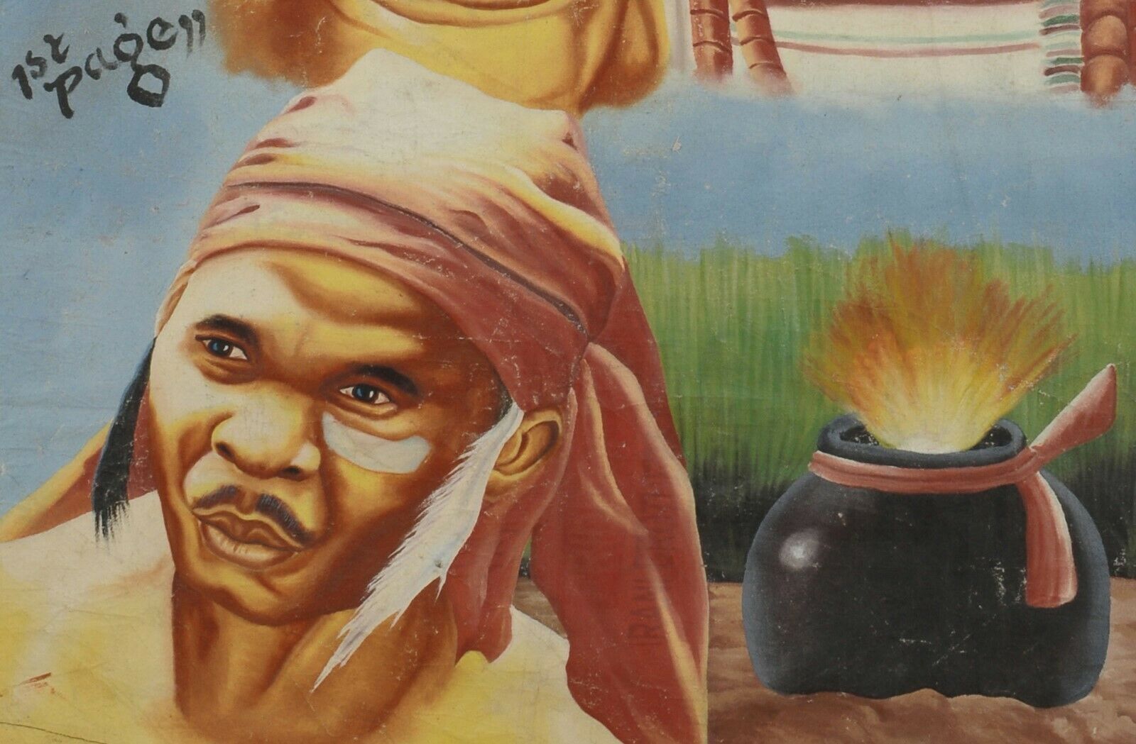 Ghana Cinema Movie Poster African Hand Painted Flour Sack Ghana Terrible Sin 2 - close-up