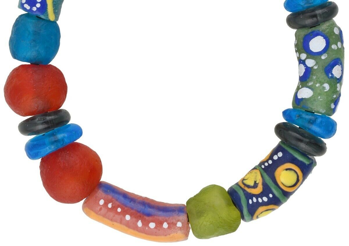 Krobo Trade Beads African Powder Glass Recycled Handmade Stretched Bracelet - alternate view