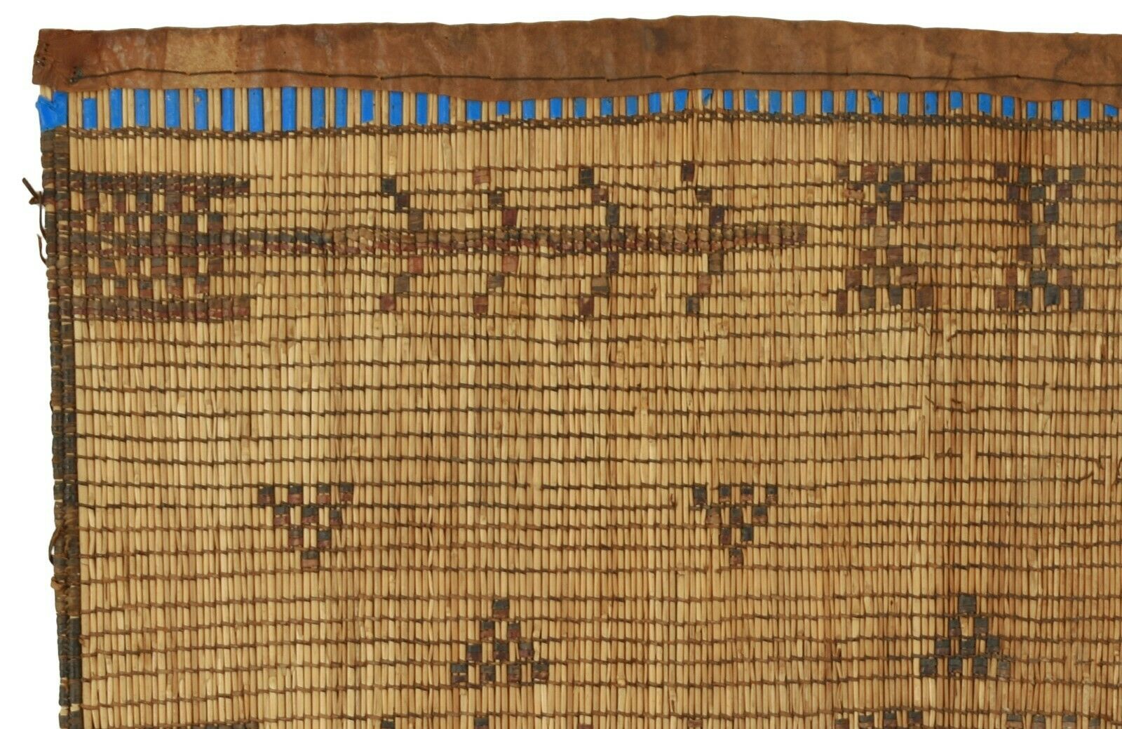 Old African Tuareg Art Woven Straw Leather Carpet Mat Niger Mali Sahara Desert - focused artwork area