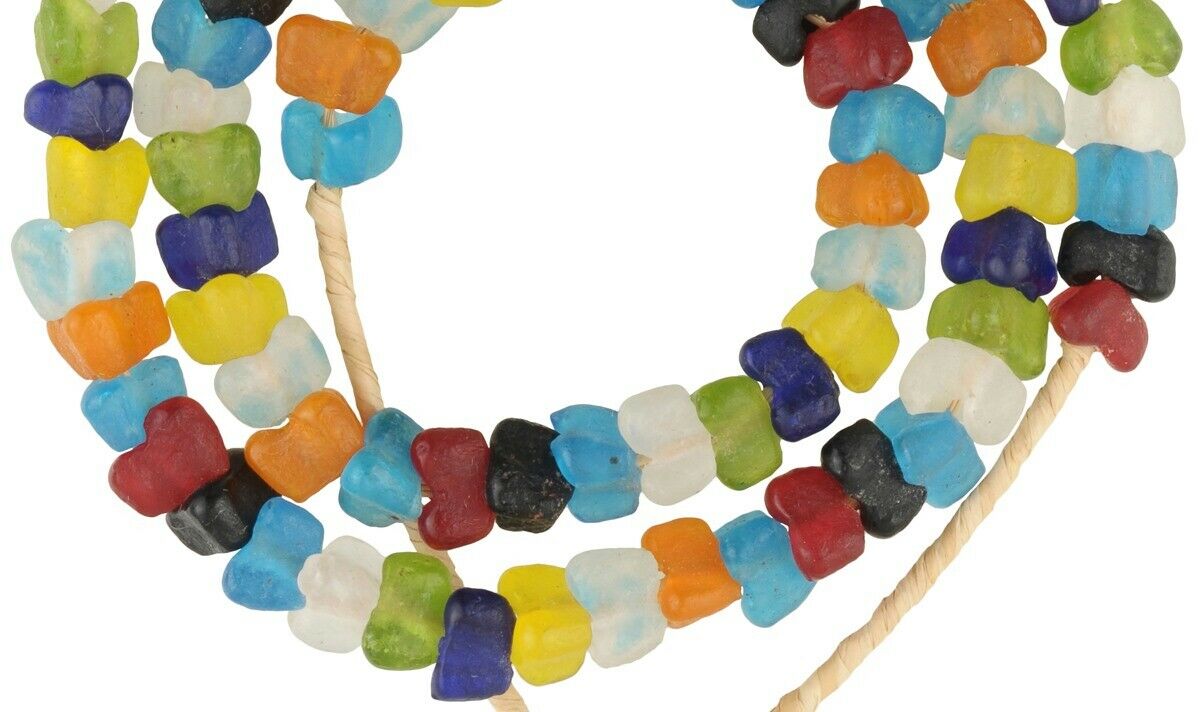 Translucent Krobo Glass Beads - 20" Strand, Handmade In Ghana - close-up