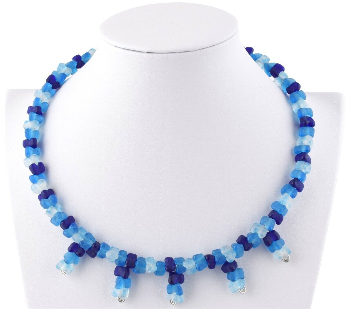 African Glass Trade Beads Handmade Necklace Jewelry Memory Wire Stainless Steel - close-up