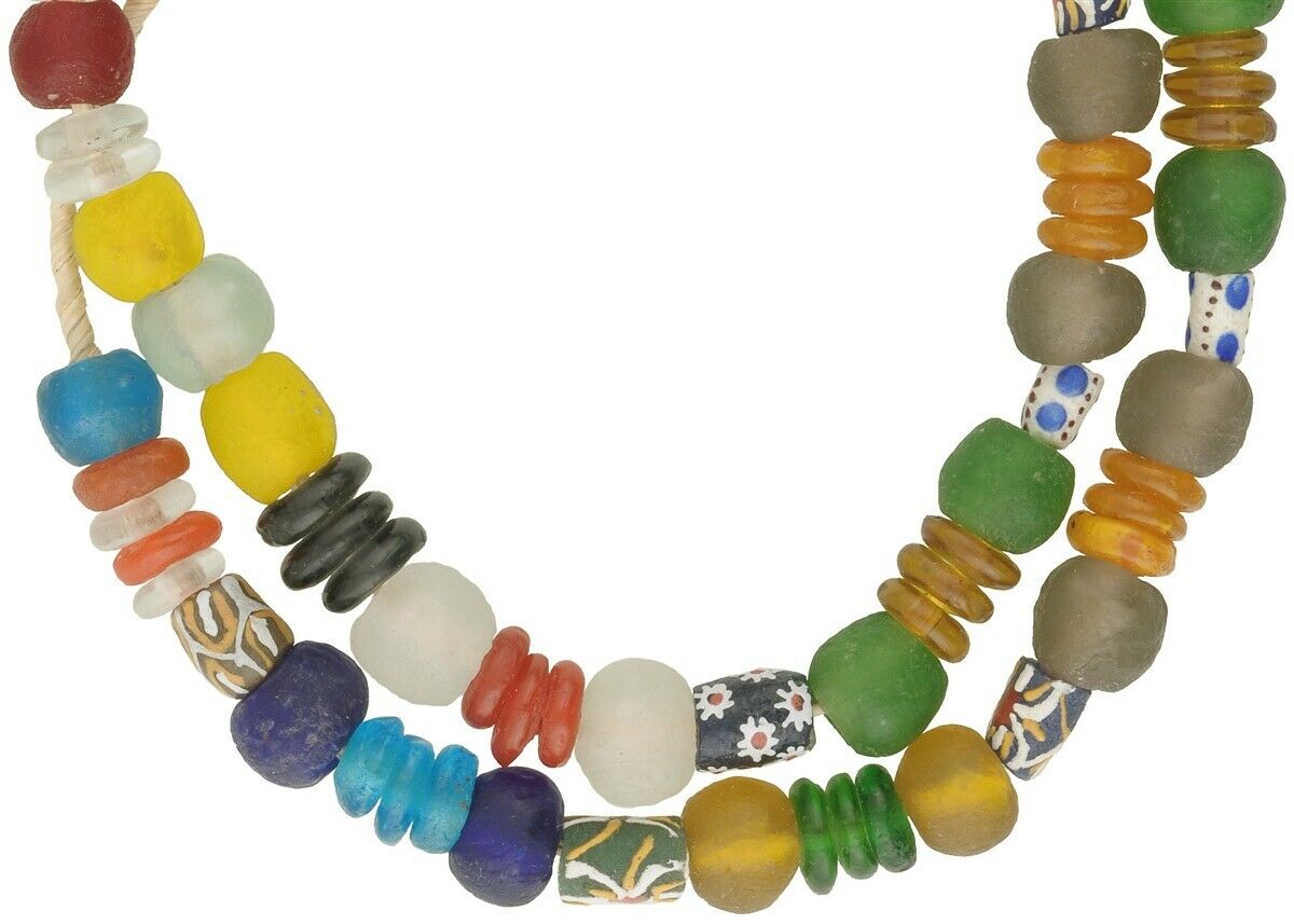 Authentic Krobo Glass Beads - African Trade Beads From Ghana - close-up