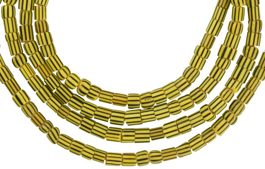 Yellow Striped Old Venetian Seed Glass Trade Beads • Tiny 3–4 mm Strand (70.5 cm)