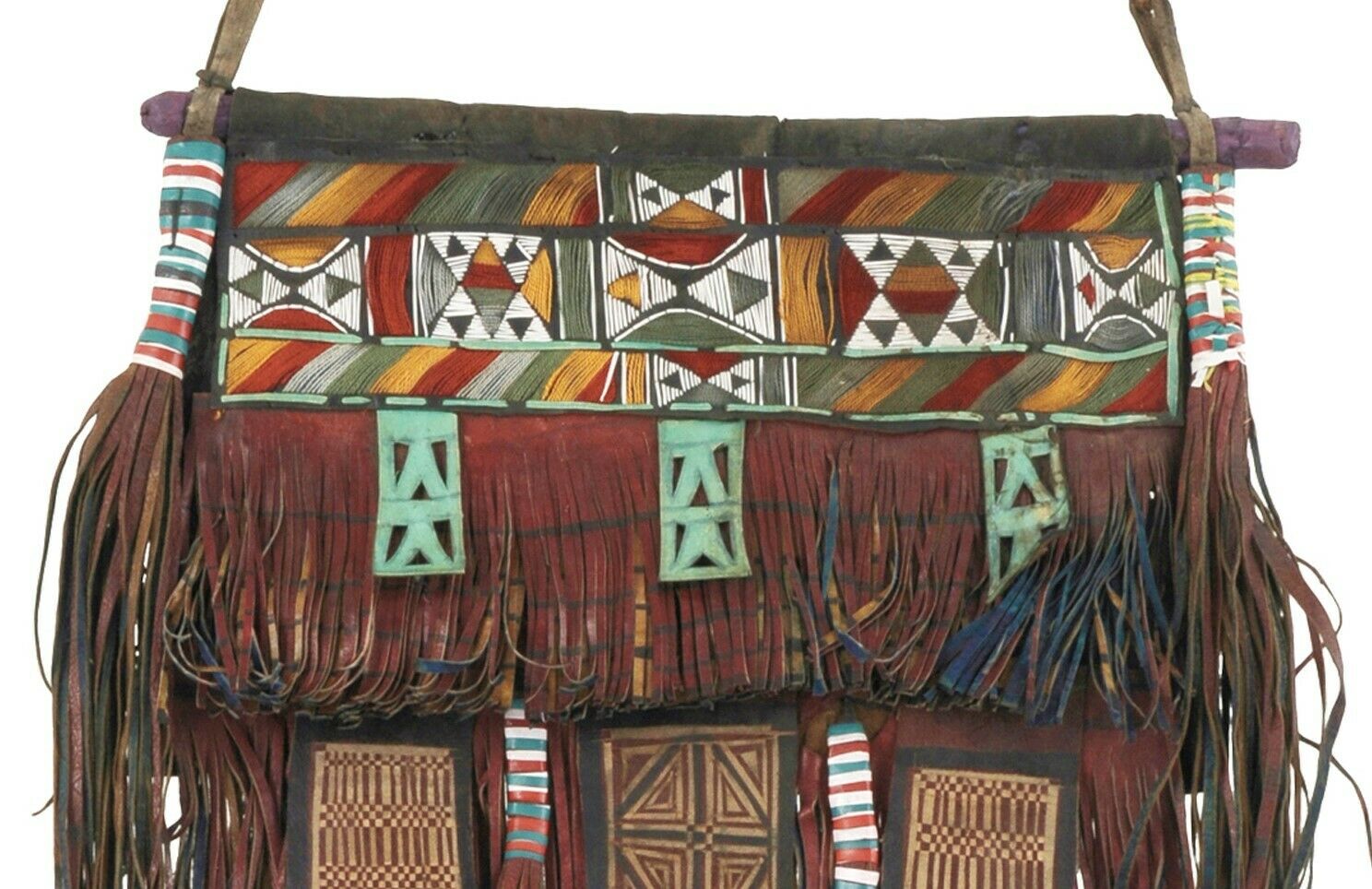 Old African Art Tuareg Leather Tent Decor Panel Mali Niger Sahara Desert Ethnic - fine detail view