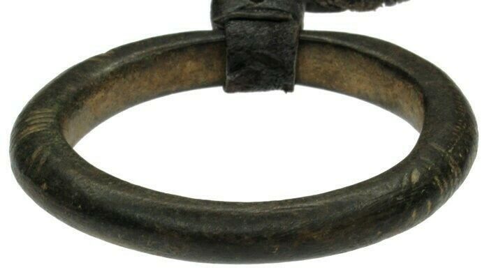 Old Brass Leather African Amulet Mali Dogon Pendant Ethnic Art Tribal Jewelry - close-up