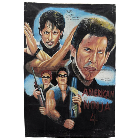 Authentic "American Ninja 4" Ghana Hand-Painted Movie Poster | Collectible Art - Michael Dudikoff military action scene