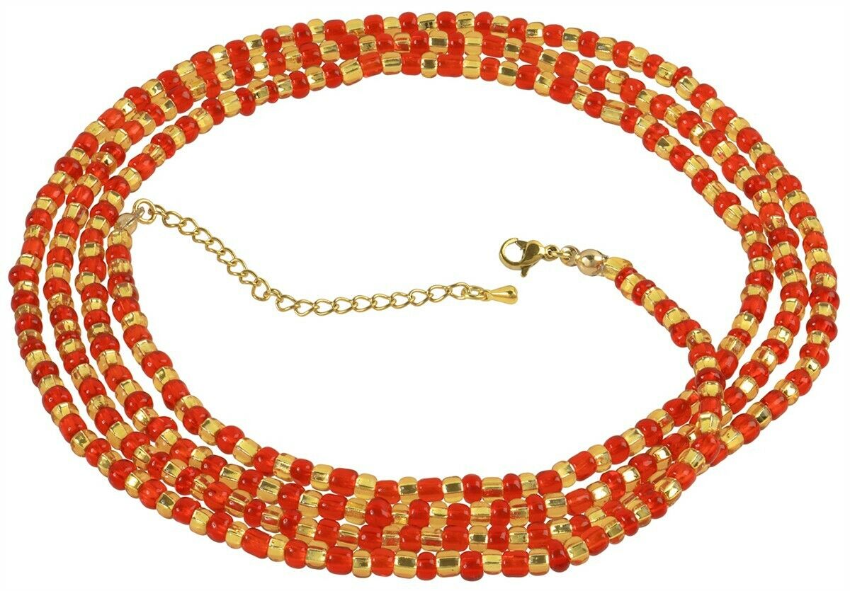 Glass Waist Beads Handmade African Body Jewelry Ghana Belly Chain - zoomed-in detail