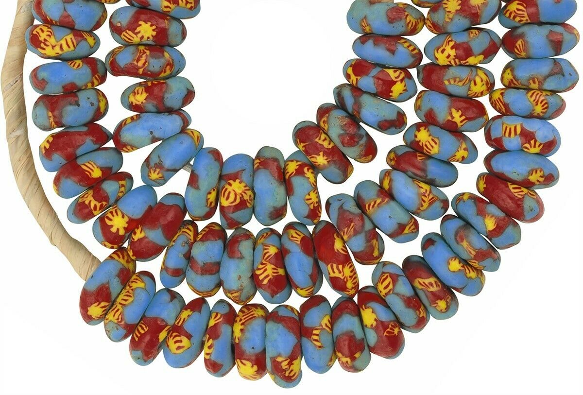 Large African Trade Beads: Recycled Ghana Glass Disks - close-up