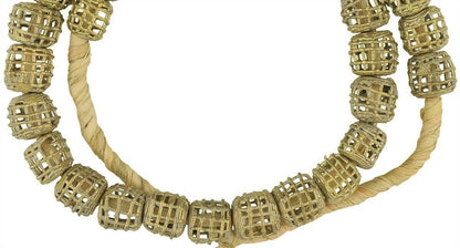 Cubed Ghanaian Brass Beads - Handcrafted In Ancient Wax Technique - close-up