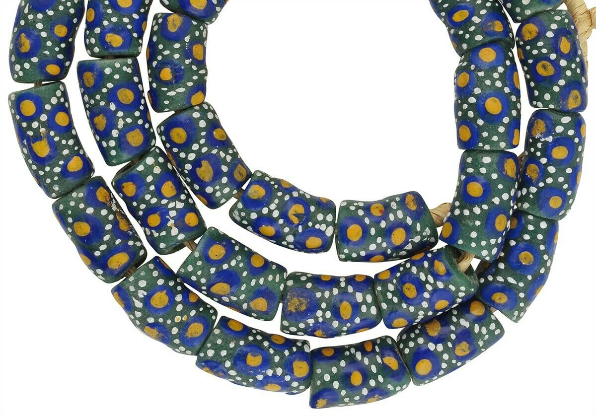 Handmade Ghana Glass Beads - Fancy Krobo Trade Beads - close-up