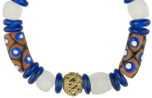 Handmade Beaded Bracelet - African Glass & Brass Beads - closer angle