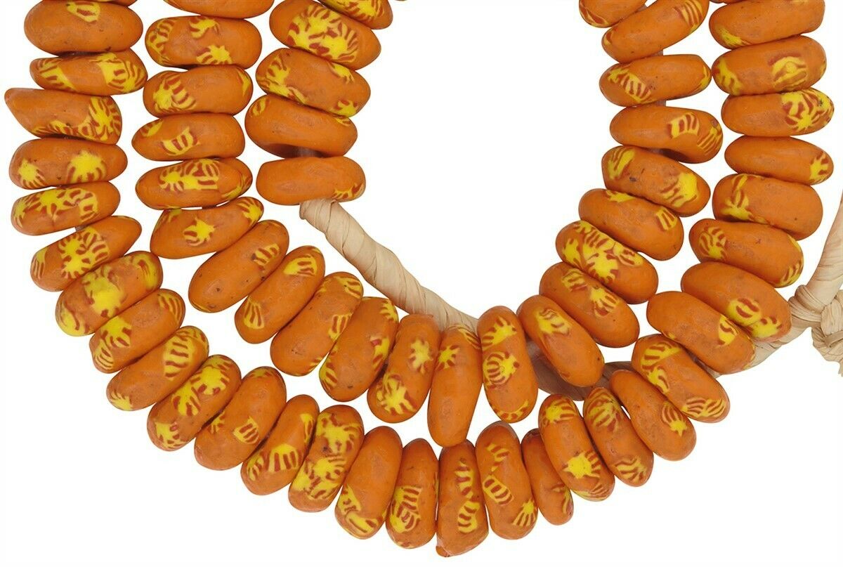 Large Size African Trade Beads - Ghana Fused Glass Disks - close-up