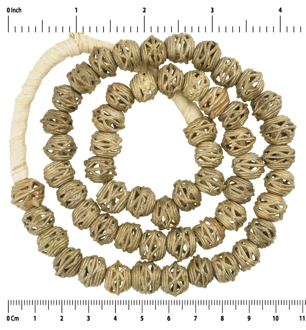 Handcrafted African Brass Beads From Ghana - 20.5 Inch Strand - close-up