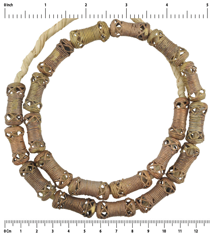 African Handmade Brass Beads Strand - 21" Ghana Crafted - close-up
