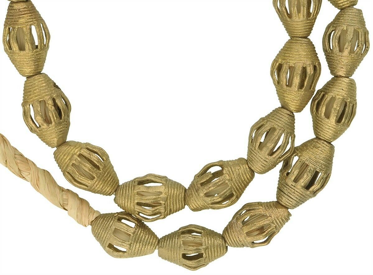 Handcrafted Ghanaian Brass Beads Strand - Ancient Craft - close-up