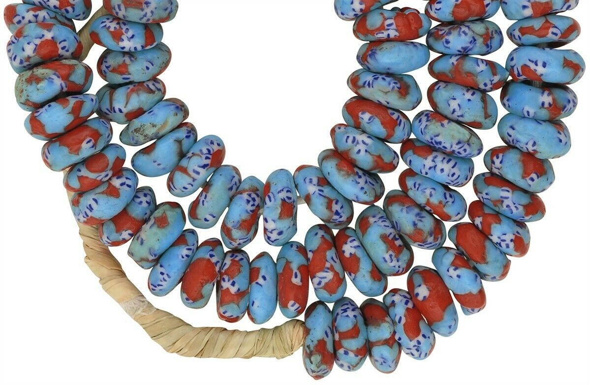 Large African Trade Disks Glass Beads - Fused Ghana Glass Beads - close-up