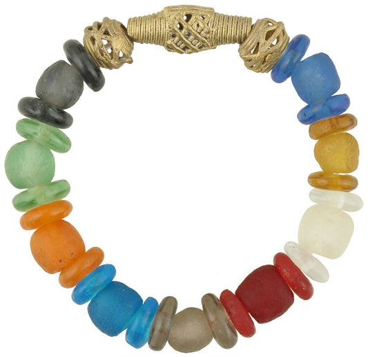 Handmade Beaded Bracelet - Glass & Brass Beads Ghana