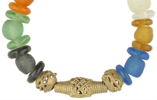 Handmade Beaded Bracelet - Glass & Brass Beads Ghana - alternate view