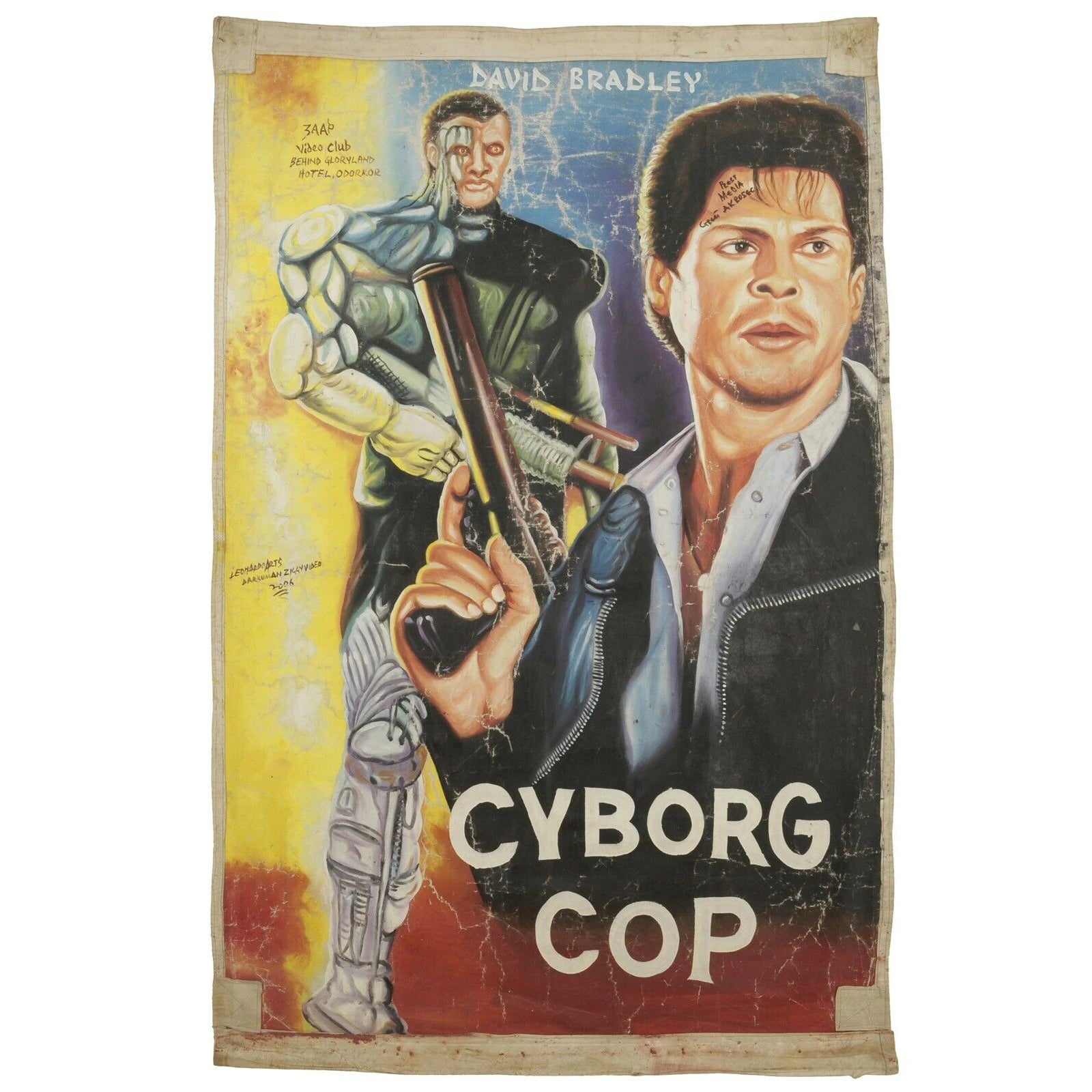 Cyborg Cop Ghana Hand-Painted Poster - Authentic African Art
