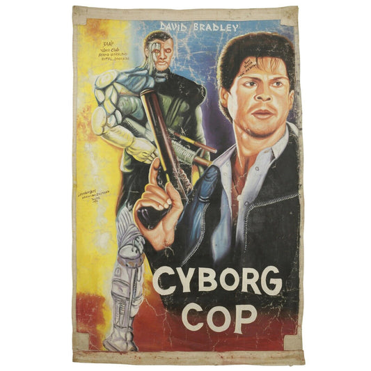 Cyborg Cop Ghana Hand-Painted Poster - Authentic African Art