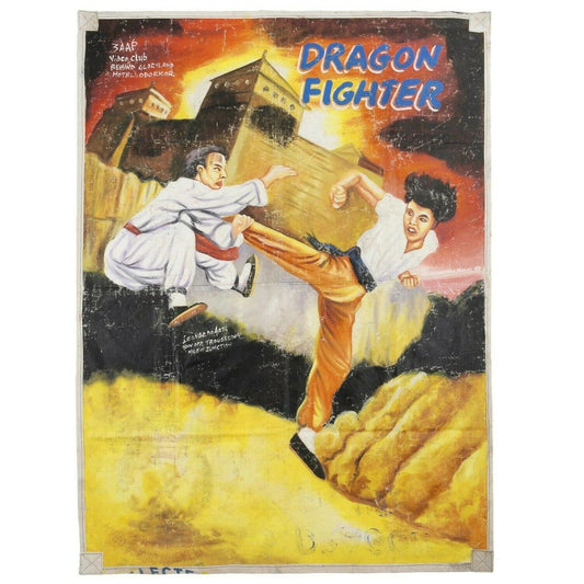 Dragon Fighter Hand-Painted Martial Arts Movie Poster - Unique African Art