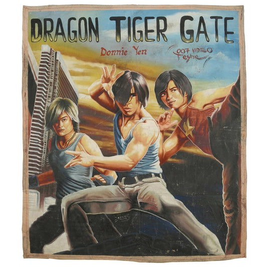 Dragon Tiger Gate - Original Hand-Painted Ghanaian Martial Arts Movie Poster - Cynthia Rothrock and Donnie Yen action scene