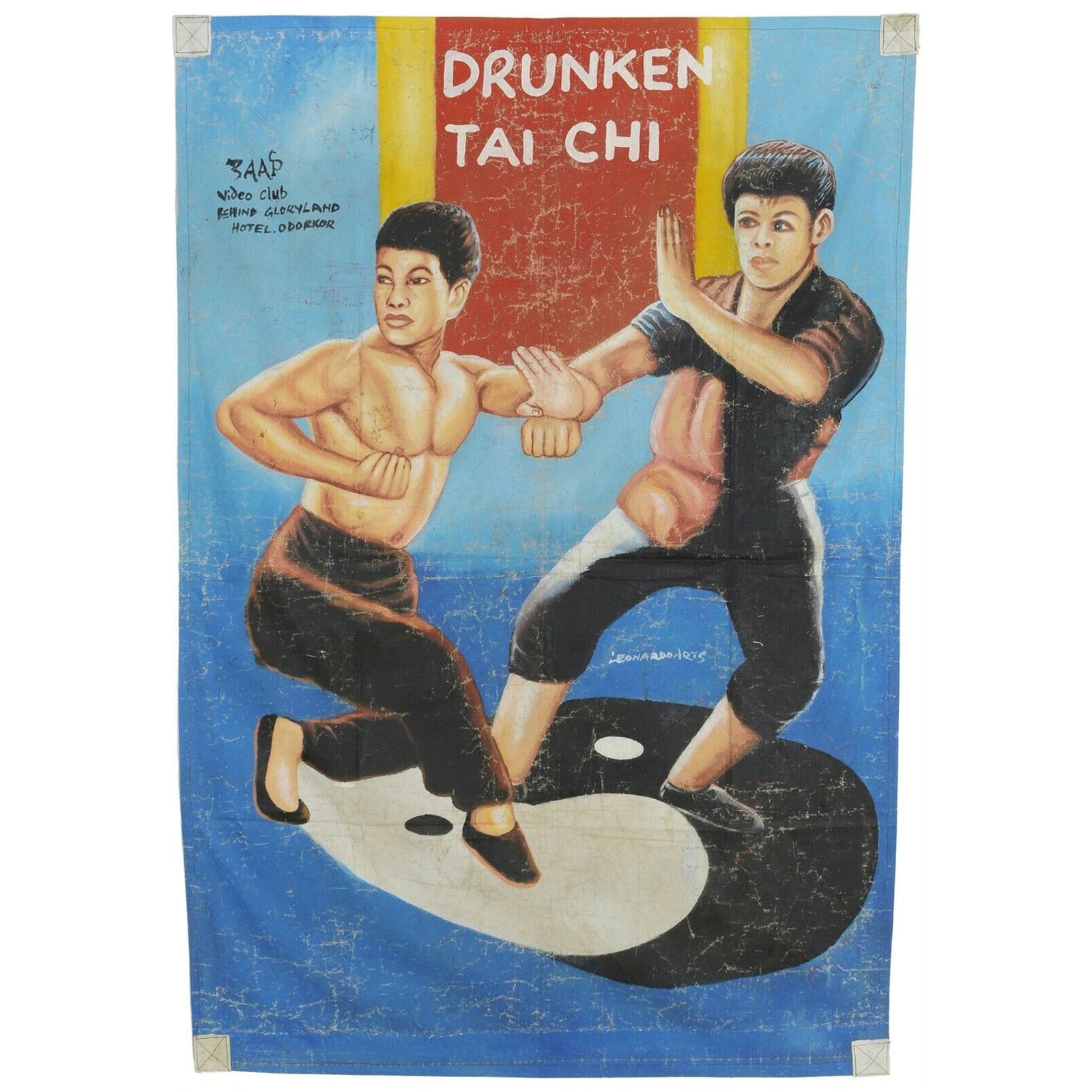 Drunken Tai Chi - Authentic Hand-Painted Ghanaian Movie Poster - Cynthia Rothrock and Donnie Yen action scene