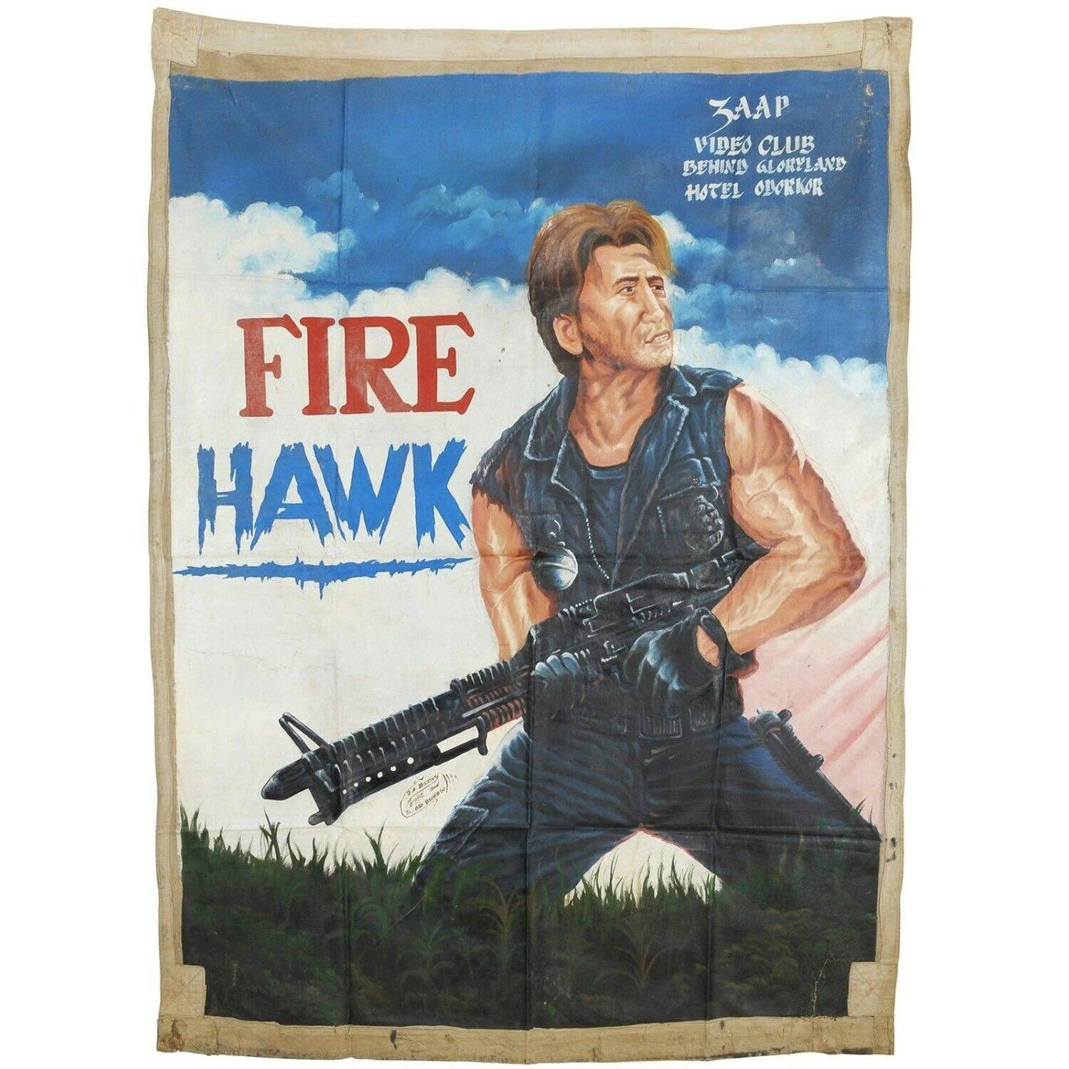 Firehawk: Authentic Hand-Painted Ghanaian Movie Poster 56"X41"