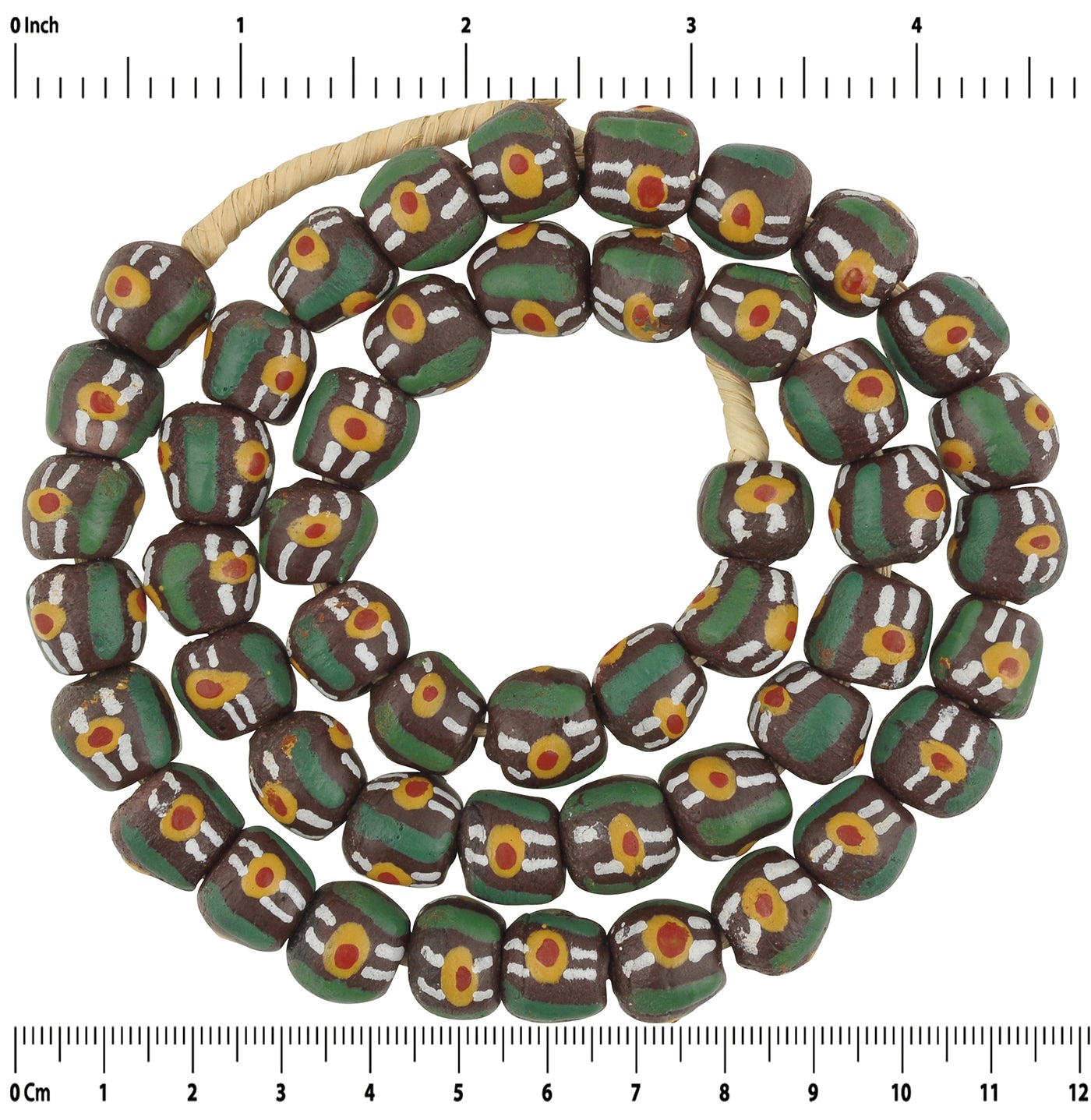 Fancy Krobo African Trade Beads - 12Mm Recycled Glass, 24" Strand - zoomed-in detail