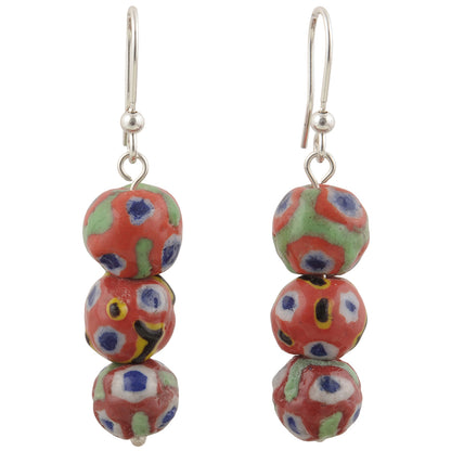 African Handmade Kiffa Glass Beads Earrings 925 Sterling Silver Ethnic Jewelry