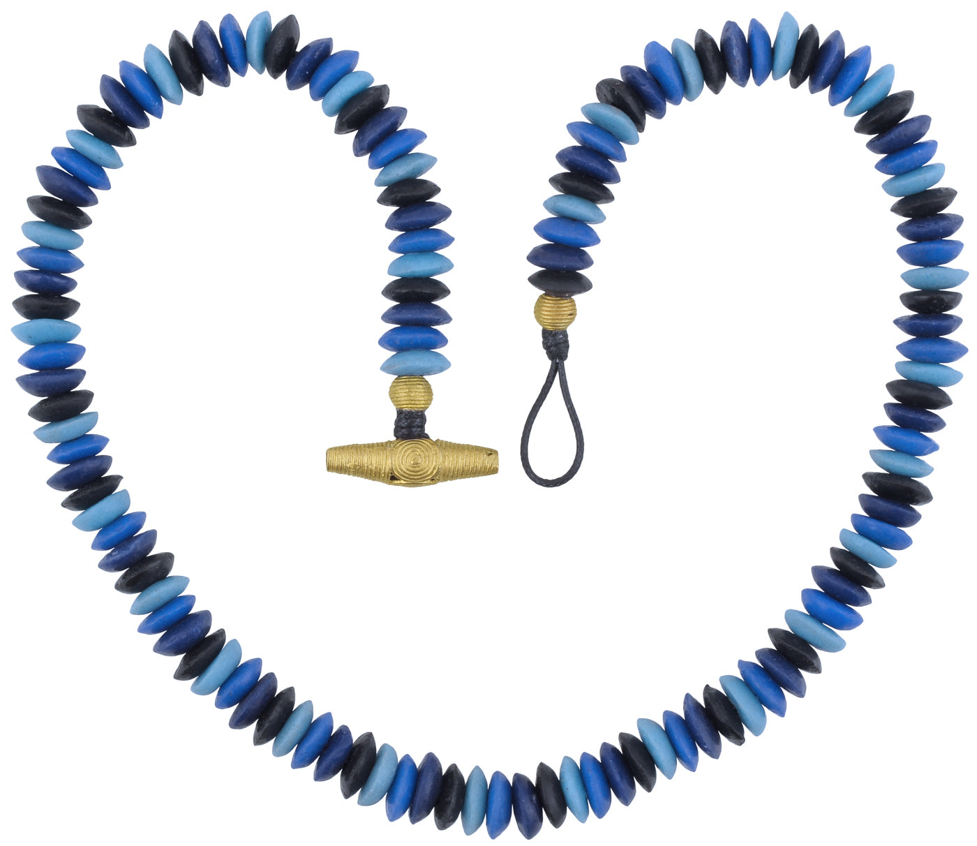 Handmade Recycled Glass Beads Brass Necklace Krobo Ashanti Jewelry African Trade - angled shot