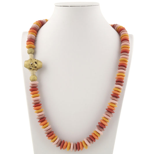 Handmade Recycled Glass Beads Brass Necklace African Krobo Ethnic Jewelry