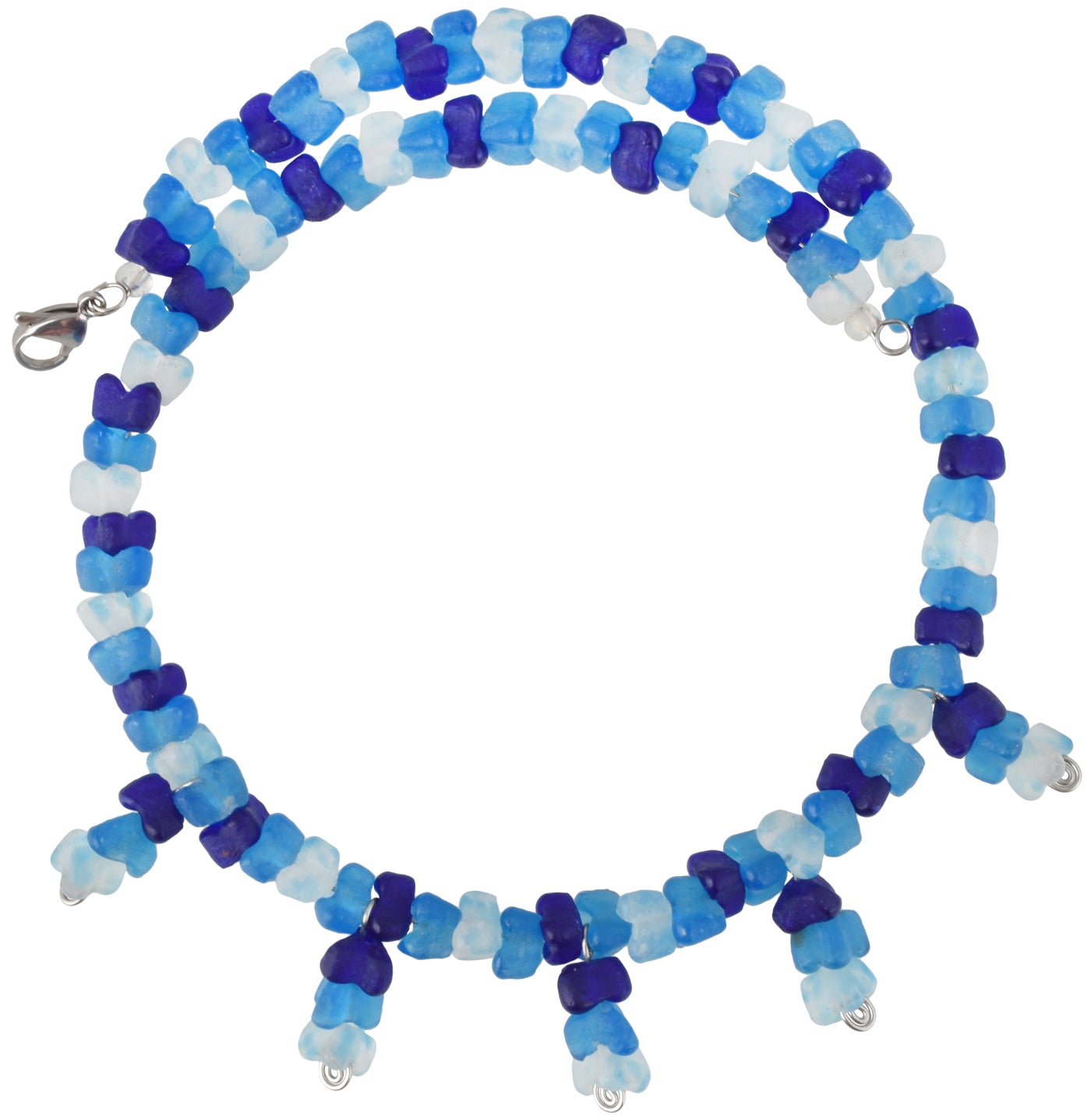 African Glass Trade Beads Handmade Necklace Jewelry Memory Wire Stainless Steel - angled shot