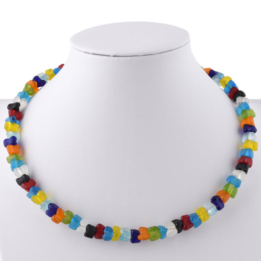 African Glass Trade Beads Handmade Necklace Choker Memory Wire Stainless Steel