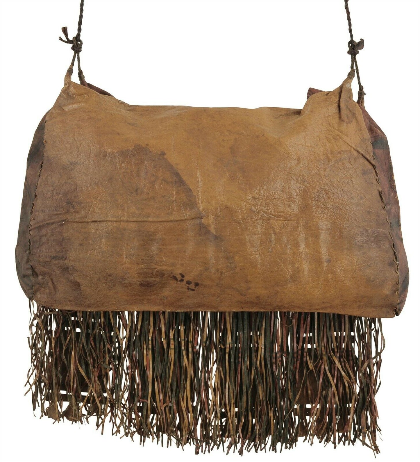 Authentic Tuareg Leather Bag with Colorful Sahara Strips & Fringe