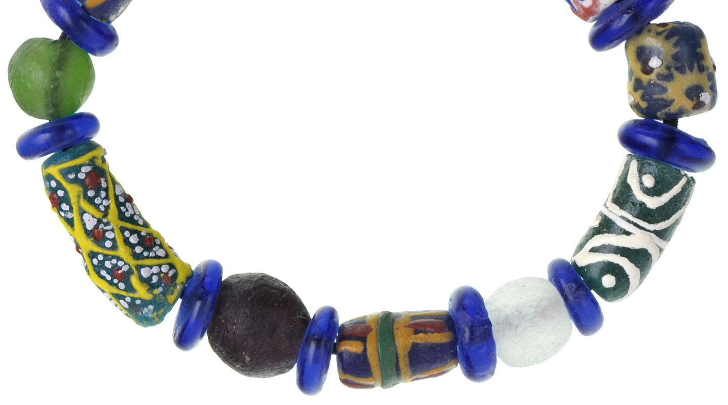 Handmade Beaded Bracelet - Ghanaian Glass & Brass Beads - close-up