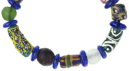 Handmade Beaded Bracelet - Ghanaian Glass & Brass Beads - close-up
