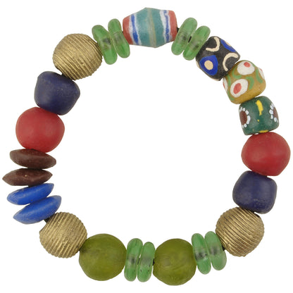 Handmade Beaded Bracelet - Glass & Brass Beads From Ghana