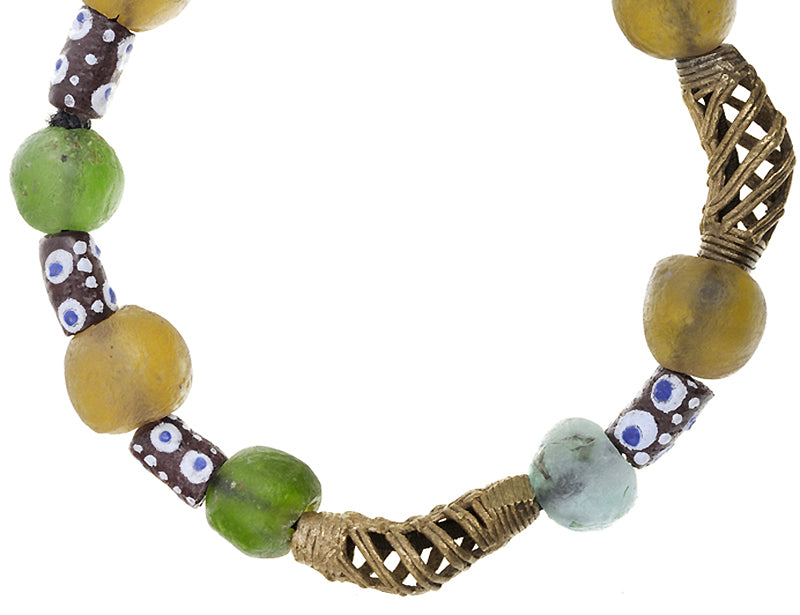 Handmade Beaded Bracelet - Glass & Brass Beads From Ghana - brushstroke detail